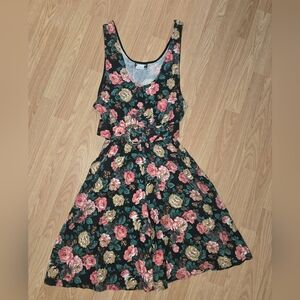 Vintage 90s Black Pink Floral Belted Sleeveless Romper Size Small Medium Boho